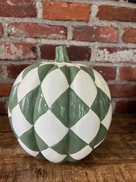 Other - Green and White Checkered resin Pumpkin Accent